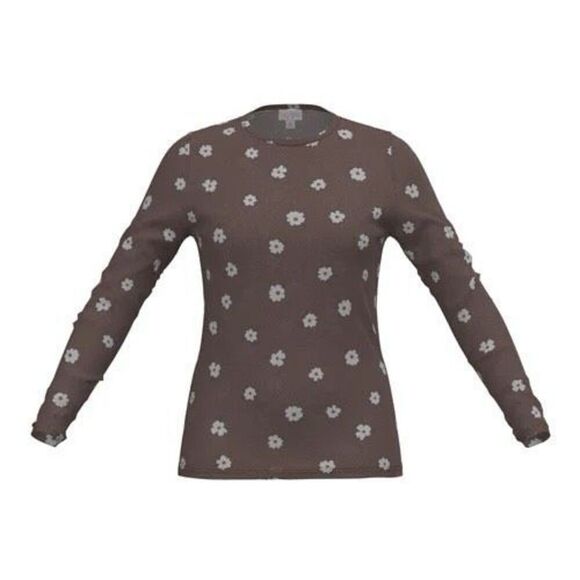 LuLaRoe 2XL Brown with White Flowers May Long Sleeve Mesh Top - Picture 1 of 4